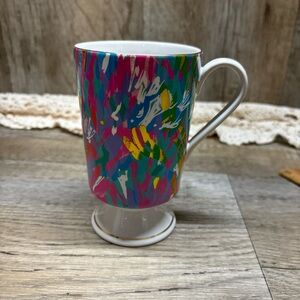 Lilly Pulitzer Footed Mug Neon Gold Trim Sparkle Abstract Coffee Tea
